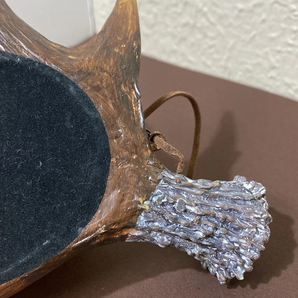 Rustic 8” Hand Crafted Antler Mirror Decoration Or Hanging Ornament